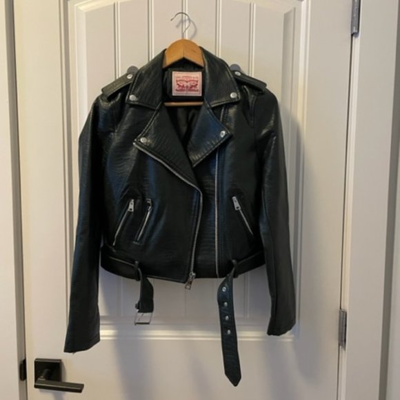 Levi's - Faux Snake Skin Moto Jacket - Emerald Green - Picture 1 of 7